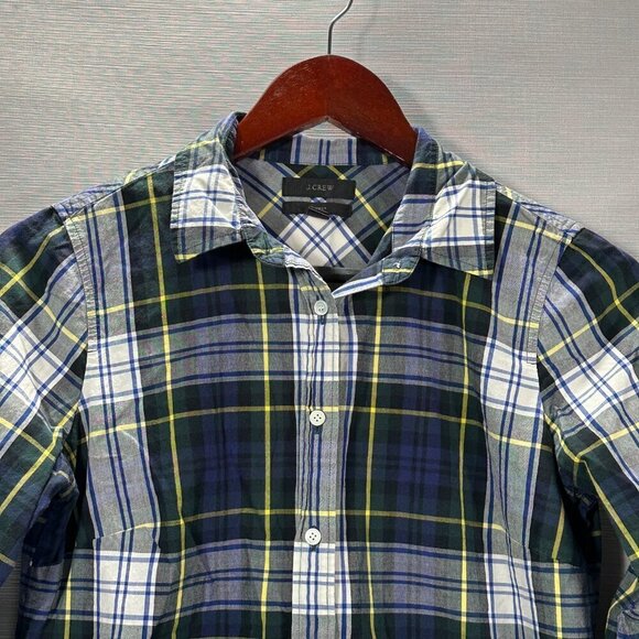J Crew Perfect Shirt Women 2 Blue Tartan Plaid Cotton Long Sleeve Button Up - Picture 2 of 7
